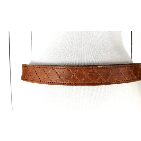 Vintage brown tooled braided leather reptile embossed buckle belt - Picture 4 of 6